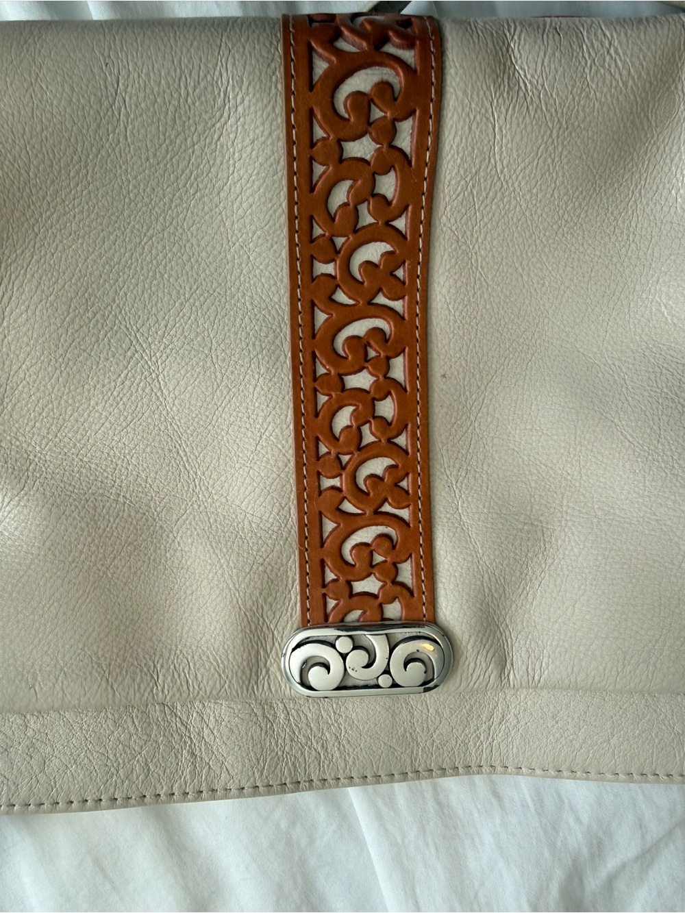 Brighton Cream and Tan Crossbody Bag with Decorative Strap